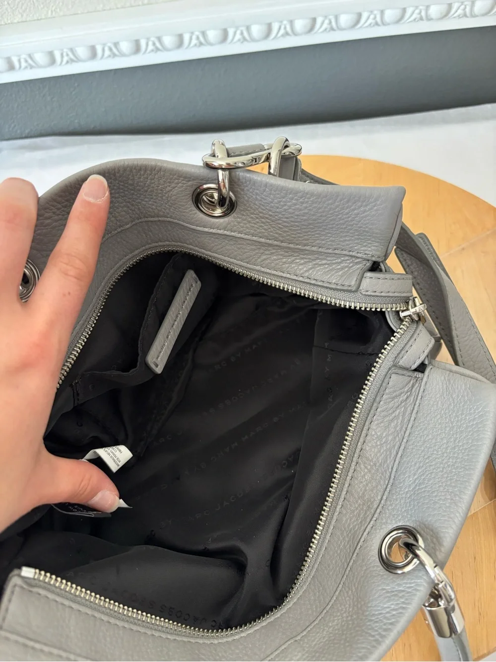 Marc Jacobs Too Hot to Handle Light Gray Pebbled Leather Satchel Crossbody